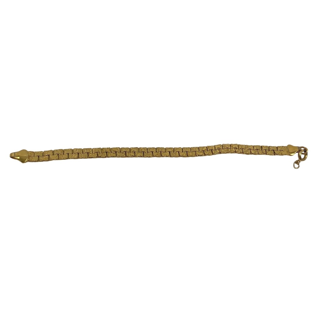 Vintage Gold Tone Textured Brick Link Bracelet‎ 6 Inch Retro Nugget Style - Love